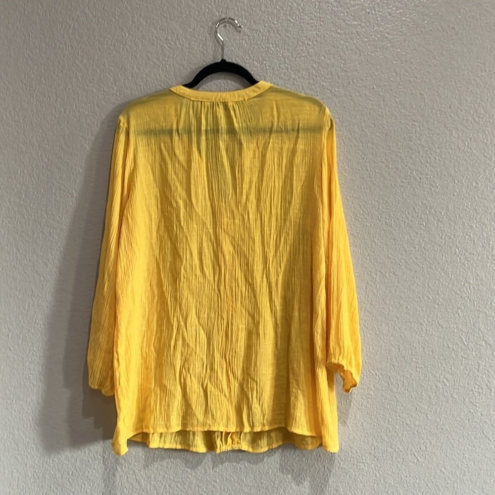 Counterparts Women's Yellow Relaxed Mandarin Collar Blouse Long Sleeve Sz XL - Picture 7 of 8